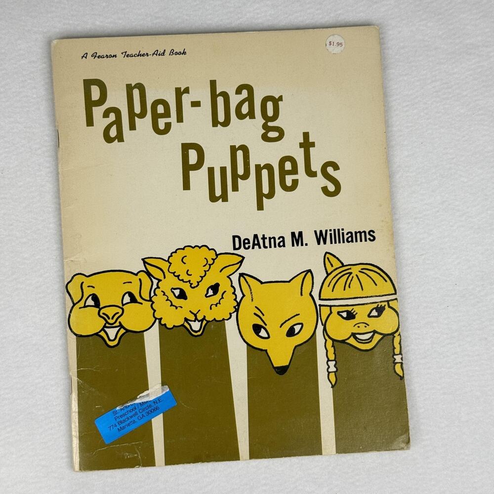 Fearon Paper-Bag Puppets DeAtna M Williams Teacher Aid Book 1966 Vintage Craft